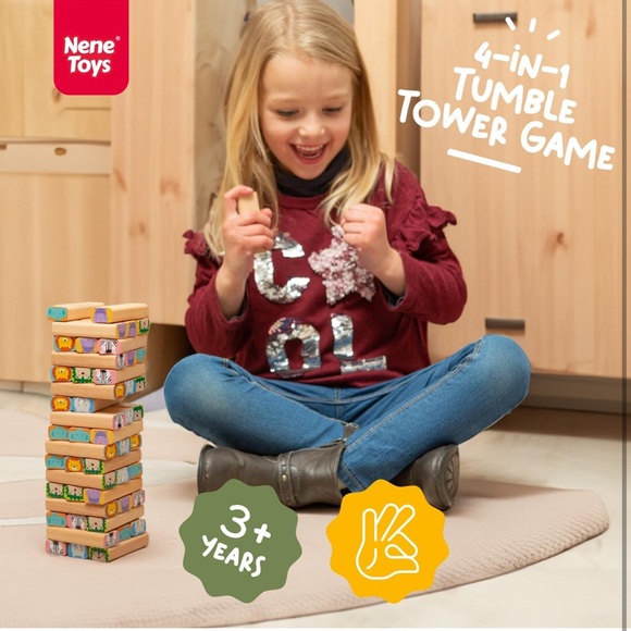 🎁🎁NENE TOYS Kids NIB 4-in-1 Educational Wooden Block Stacking Game - Picture 2 of 9